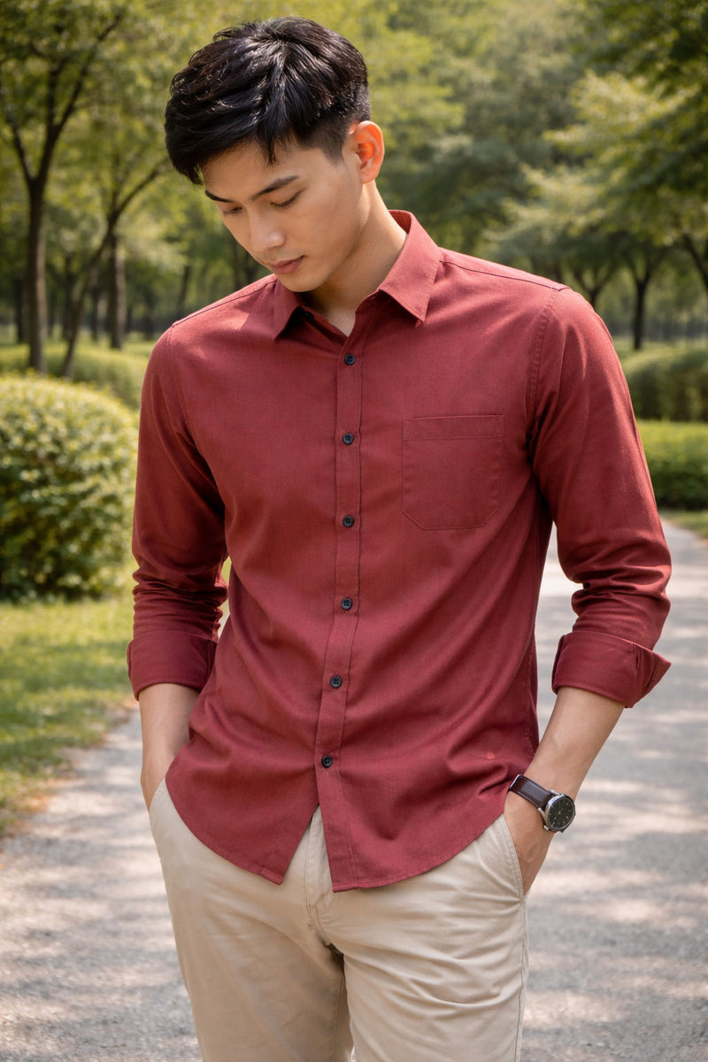 Men's Burnt Red Slim Fit Casual Shirt 2