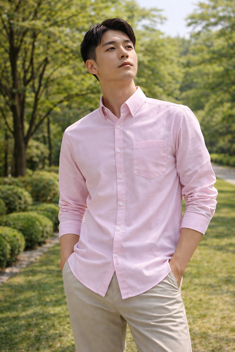 Men's Light Pink Slim Fit Casual Shirt 5