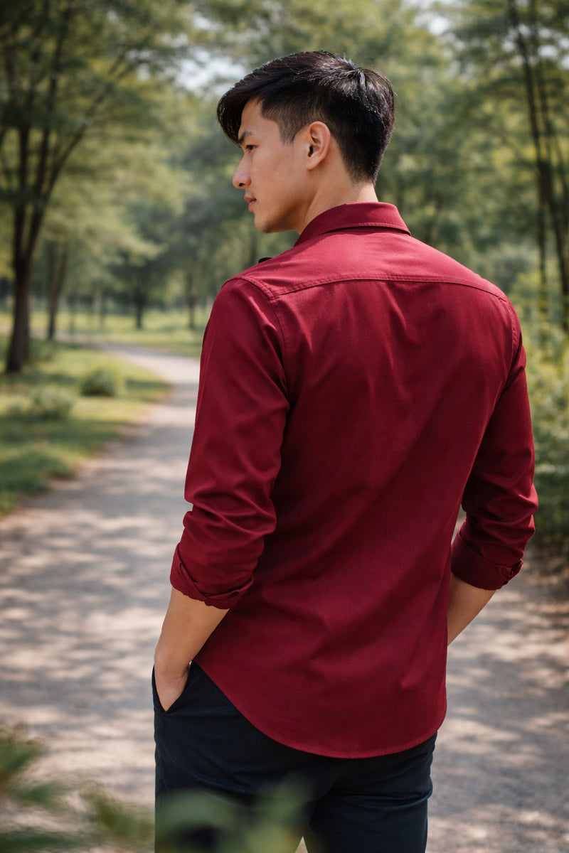 Men’s Burgundy Slim Fit Cotton Casual Shirt 5