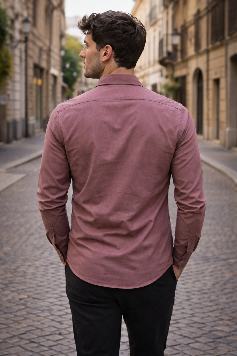 Men Mauve Solid Spread Collar Slim Fit Casual Shirt 9