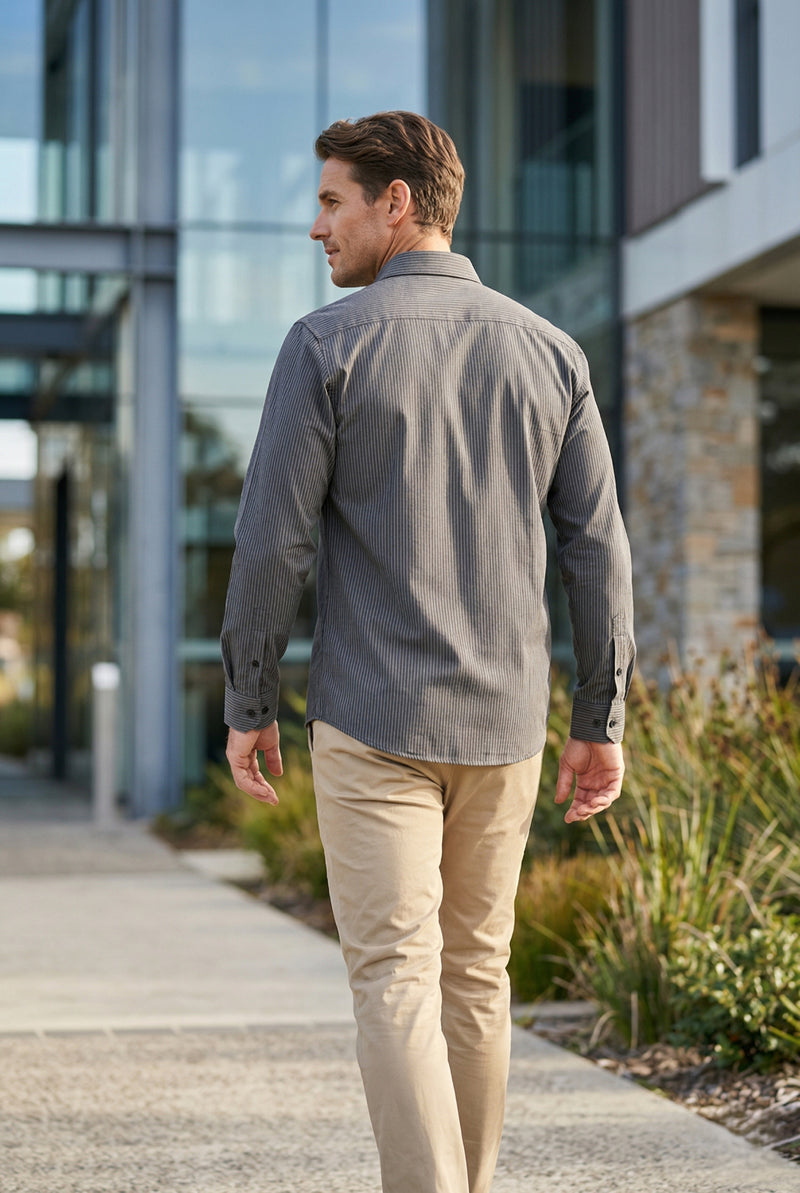 Men Grey Textured Striped Slim Fit Casual Shirt 9