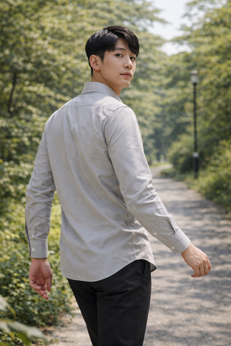 Men's Light Grey Slim Fit Casual Shirt 8