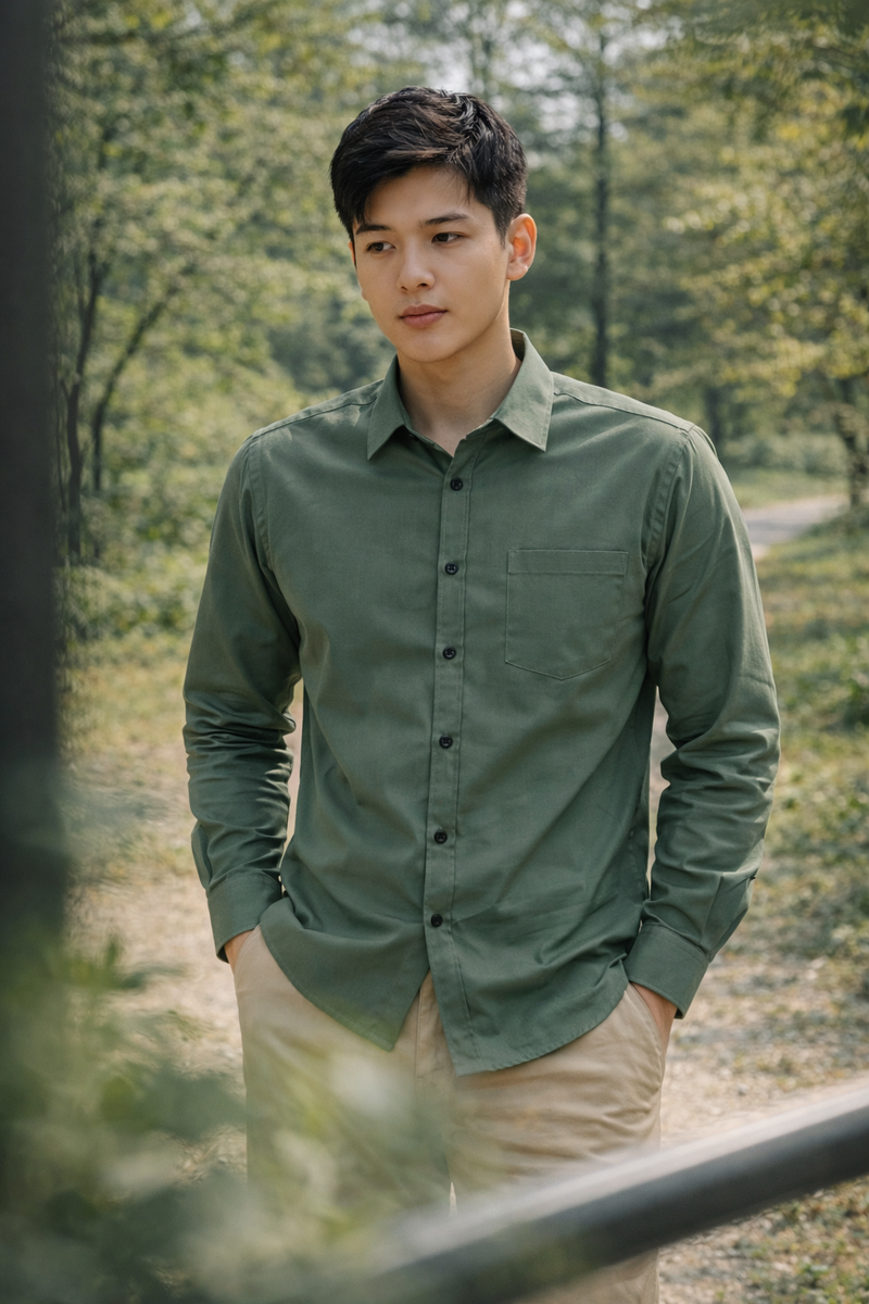 Men's Dusty Green Slim Fit Casual Shirt 7