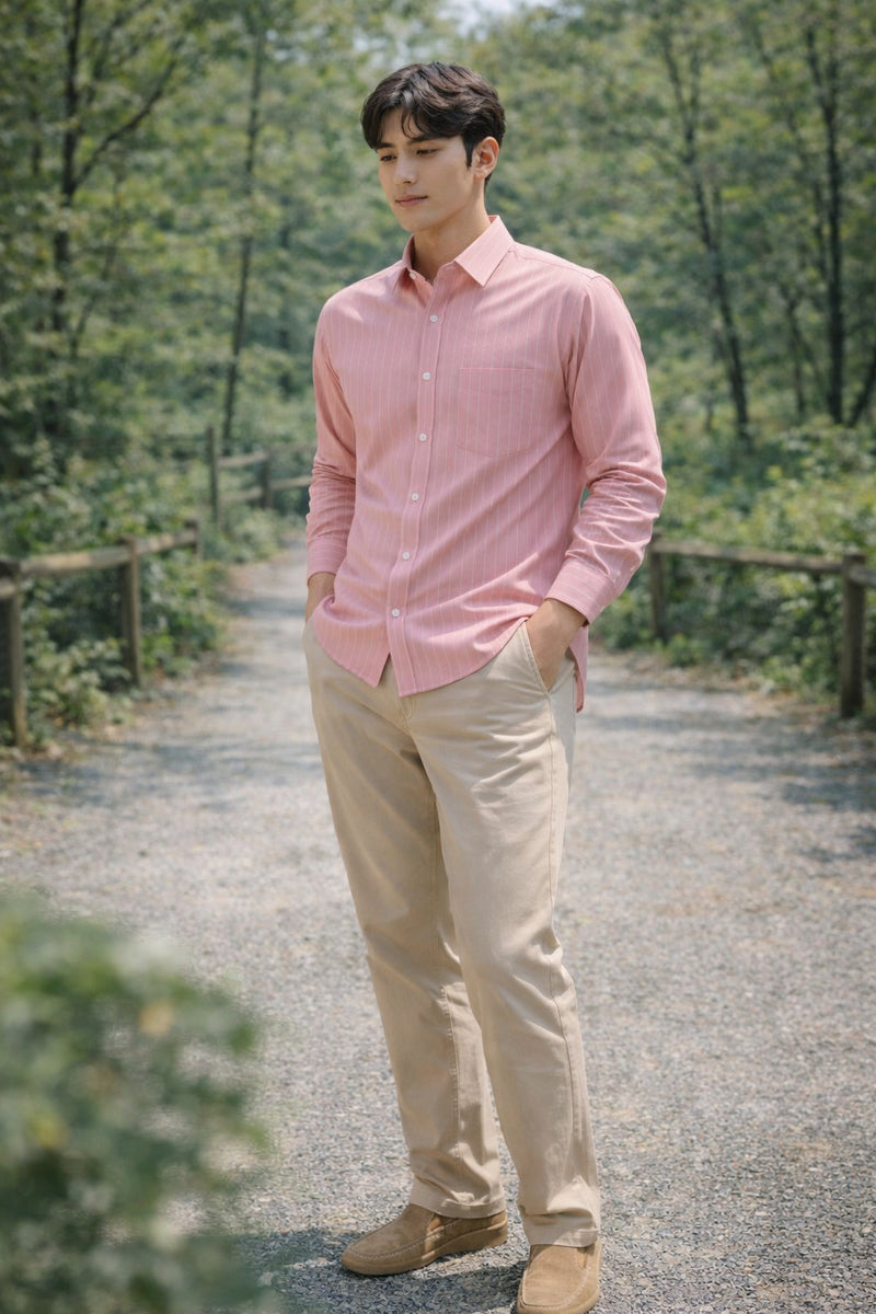 Mens Pink Striped Slim Fit Casual Shirt 1
