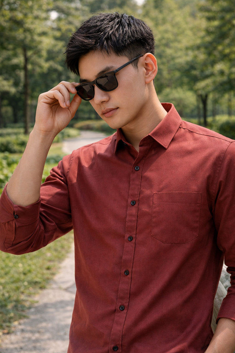 Men's Burnt Red Slim Fit Casual Shirt 7
