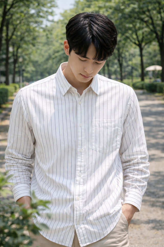 Mens White Striped Slim Fit Casual Shirt