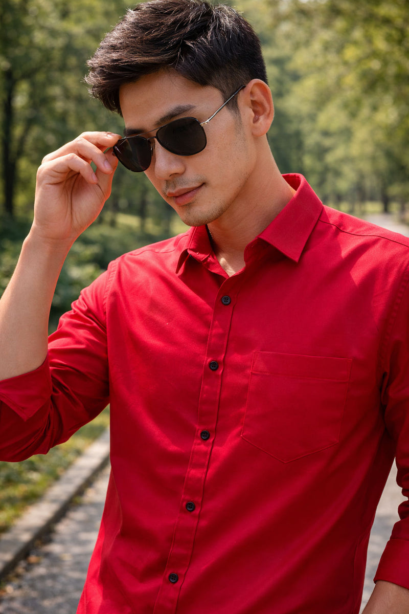 Men's Classical Red Slim Fit Casual Shirt 4