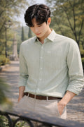 Mens Light Green Striped Slim Fit Casual Shirt