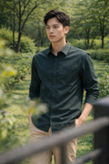 Men's Dark Green Slim Fit Casual Shirt