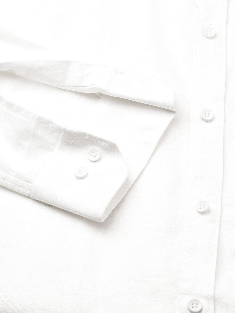 Solid White Cotton Linen Shirt for Men 2