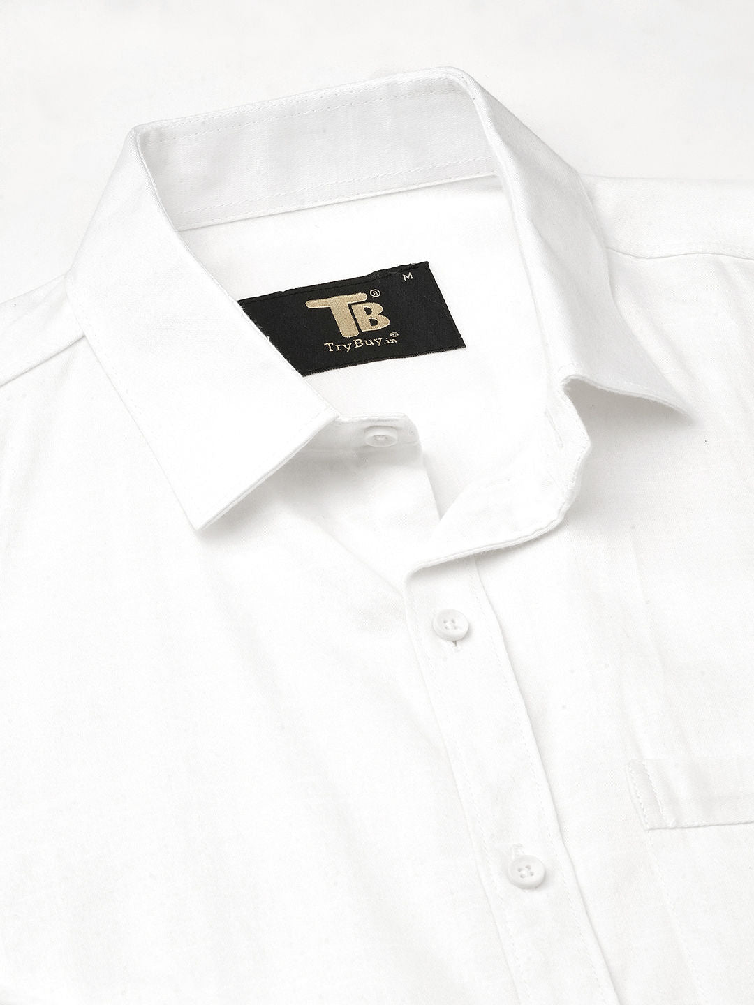 Solid White Cotton Linen Shirt for Men