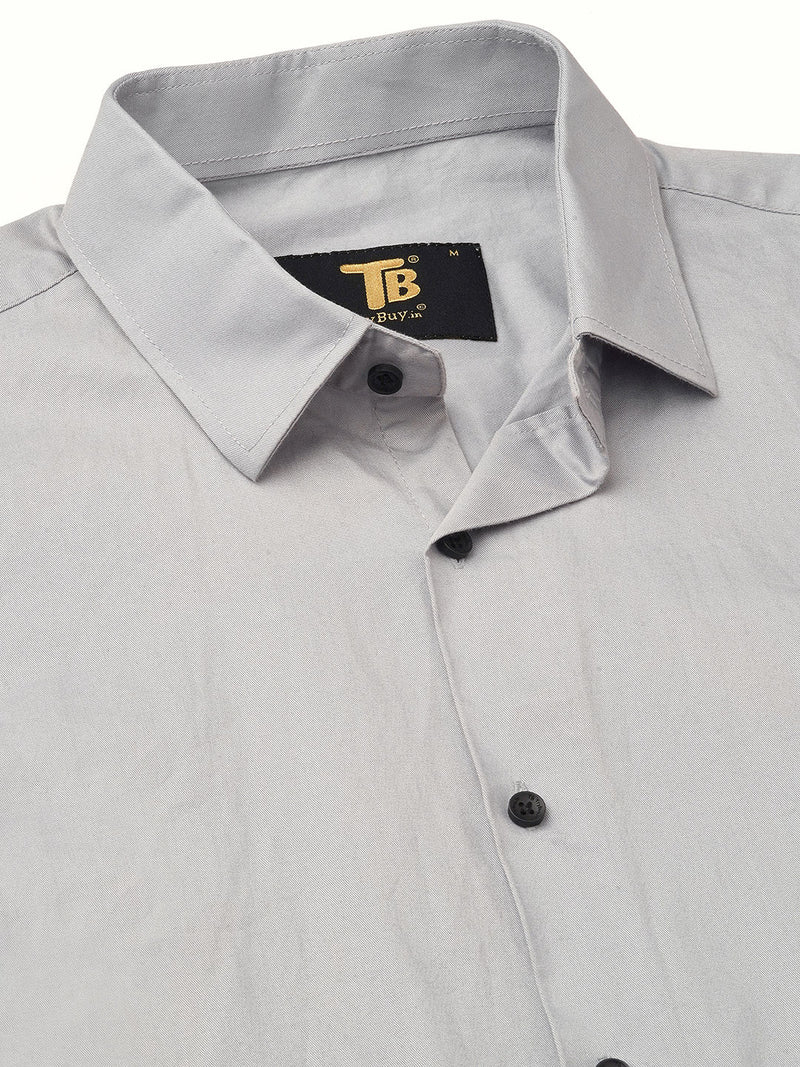 Pays Solid Silver Cotton Shirts for Men 9