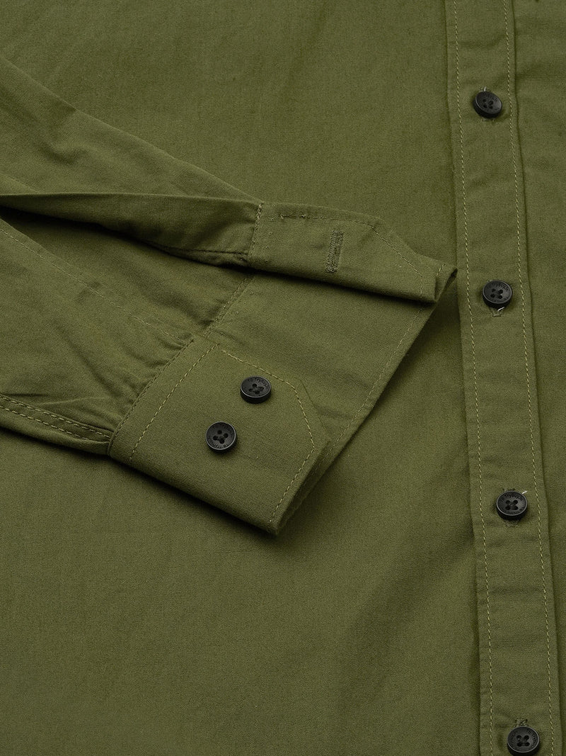 Angers Army Green Solid Cotton Shirts for Men 2