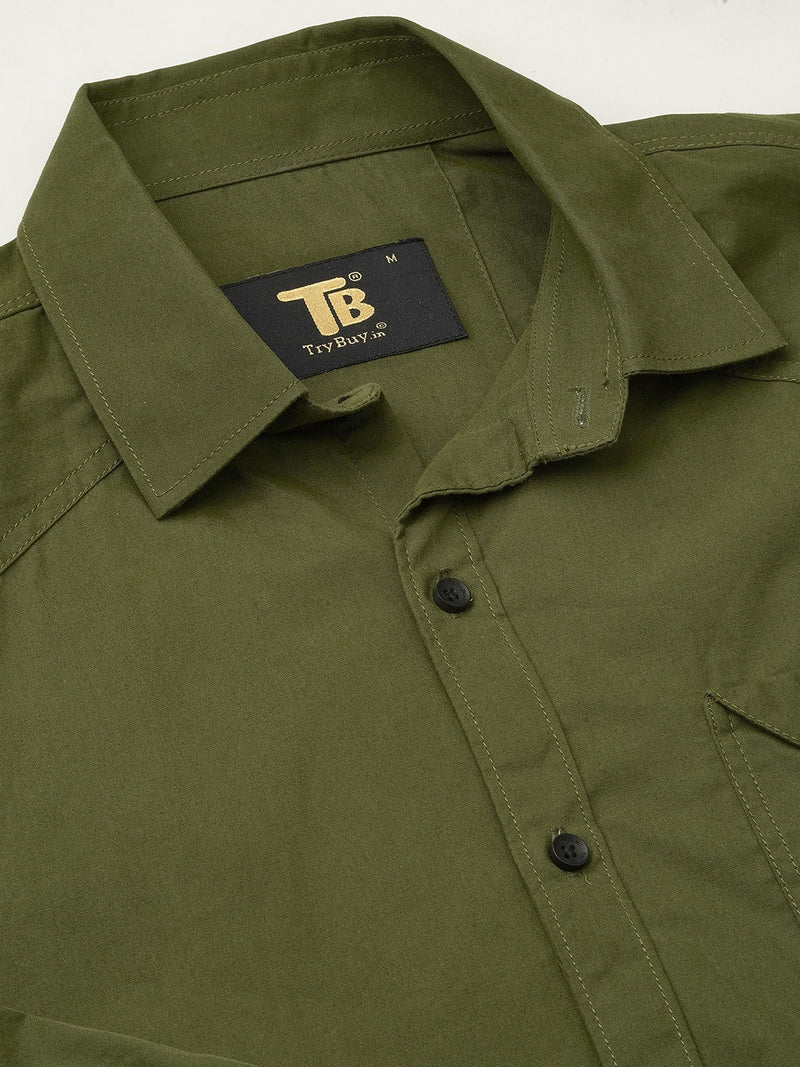 Angers Army Green Solid Cotton Shirts for Men 8