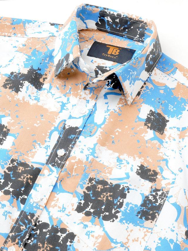 Sleek Printed Cotton Blend Shirt for Men