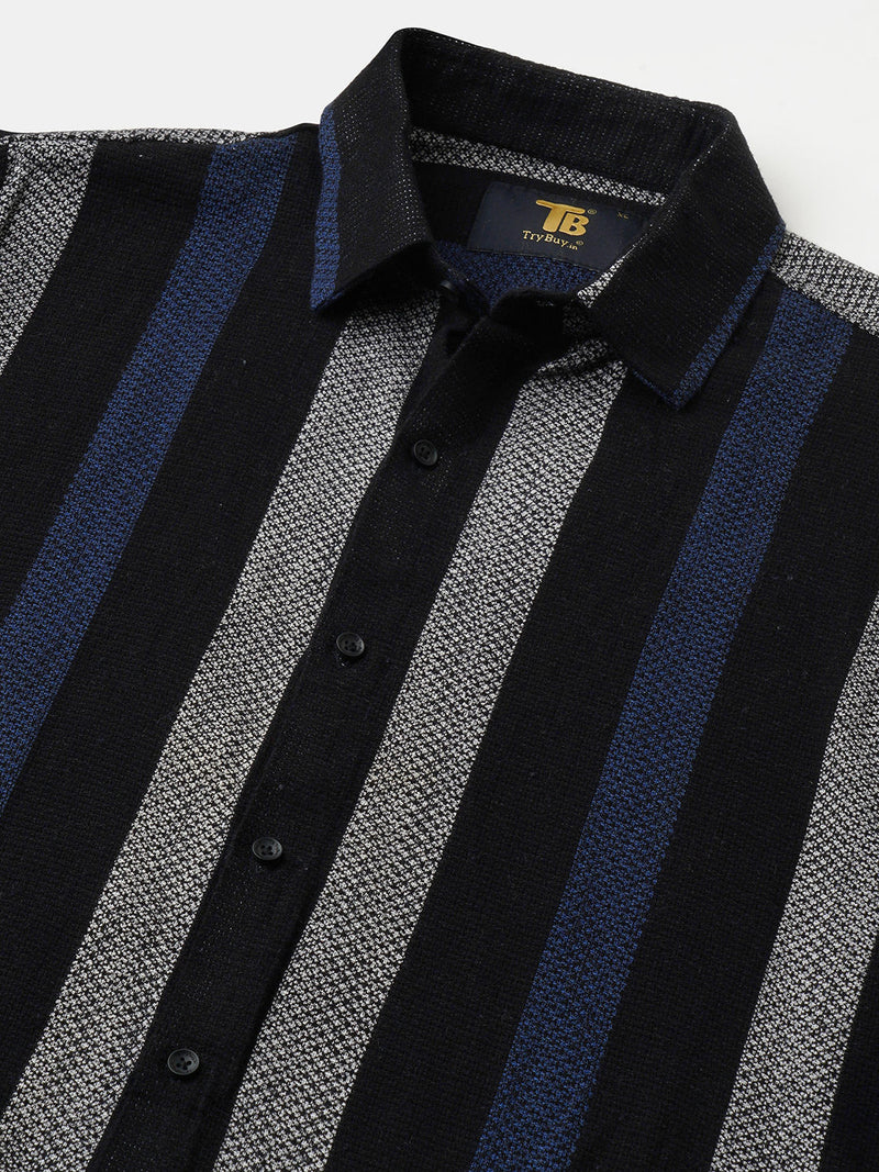 Suave Crochet Striped Half Sleeves Men's Shirt 8