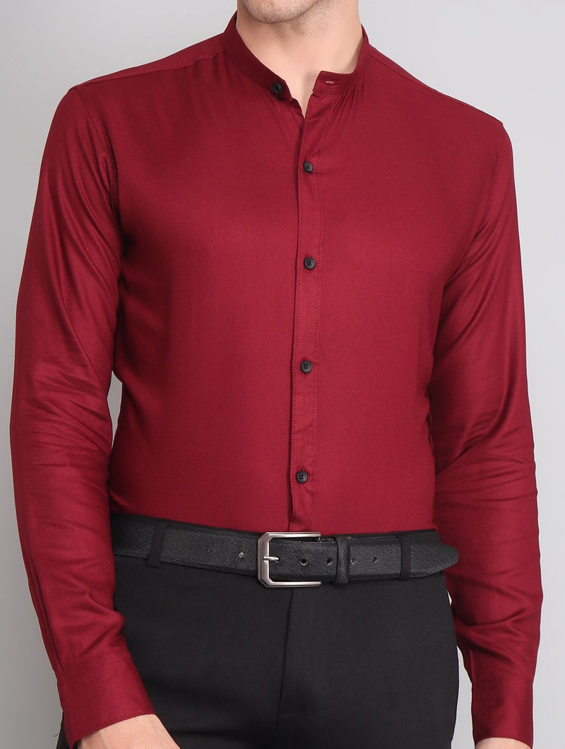 Maroon Stand Collar Cotton Shirt for Men 1