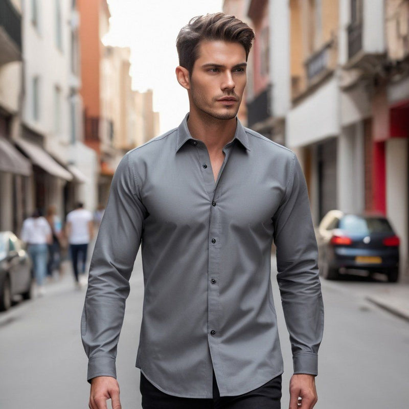 Metal Grey Cotton Shirt for Men 4