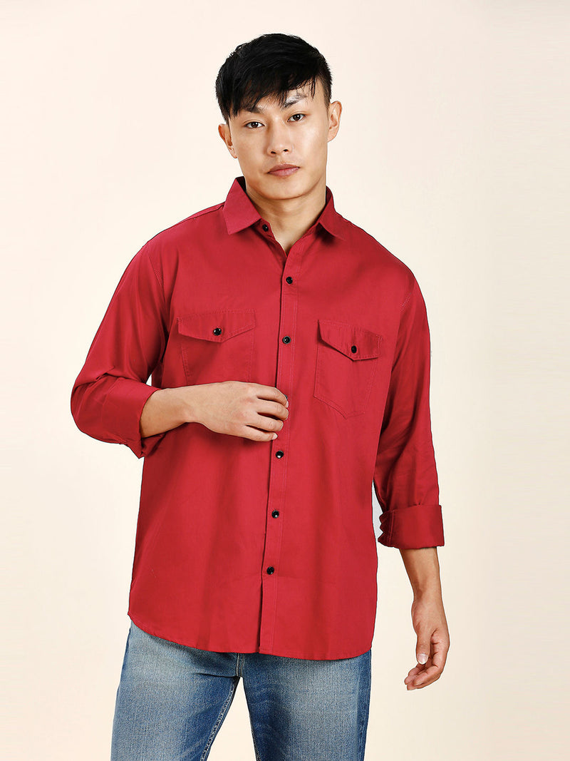 Red Double Pocket Shirt for Men 9