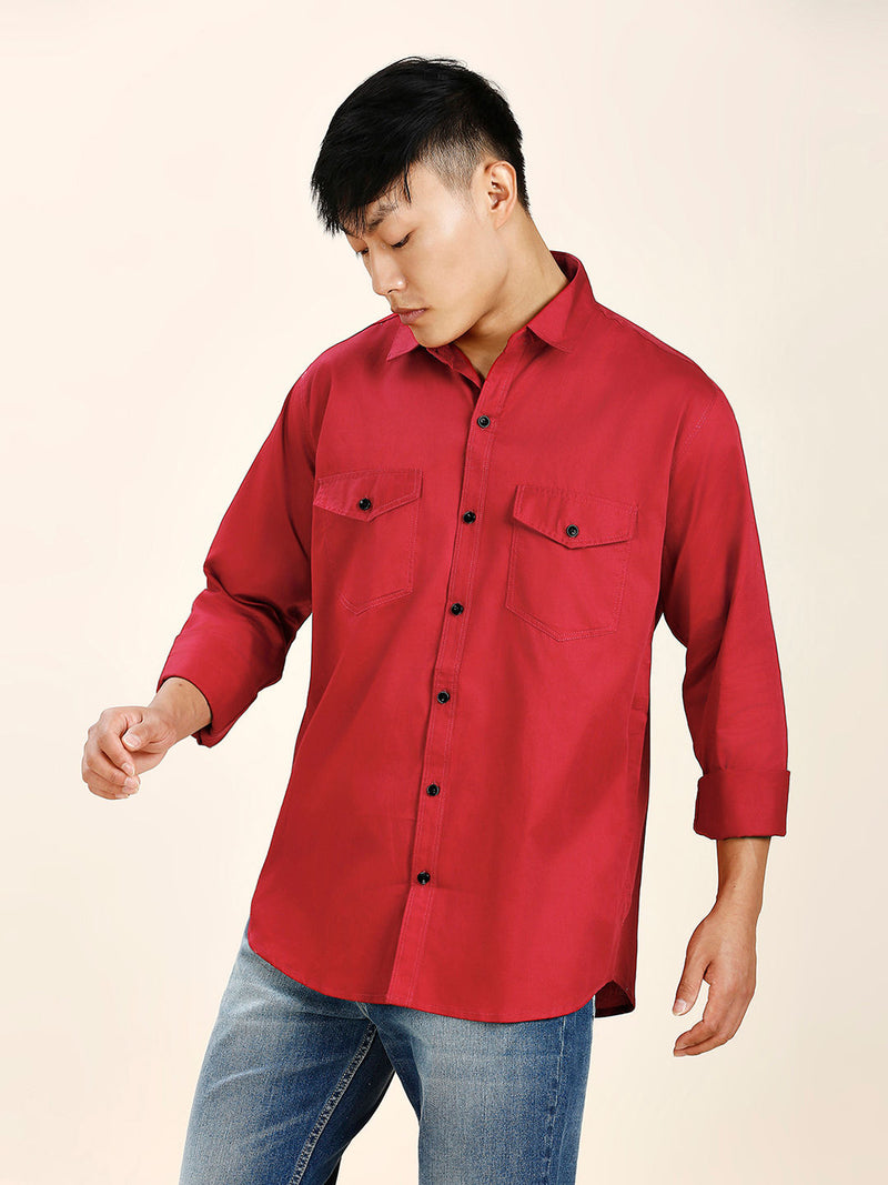 Red Double Pocket Shirt for Men 8