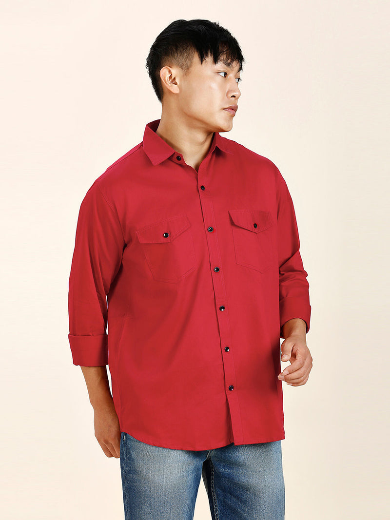 Red Double Pocket Shirt for Men 7