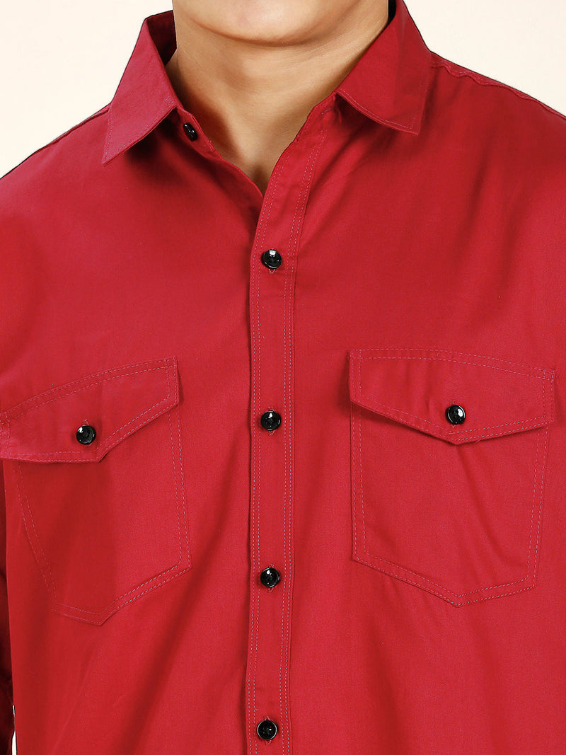 Red Double Pocket Shirt for Men 3