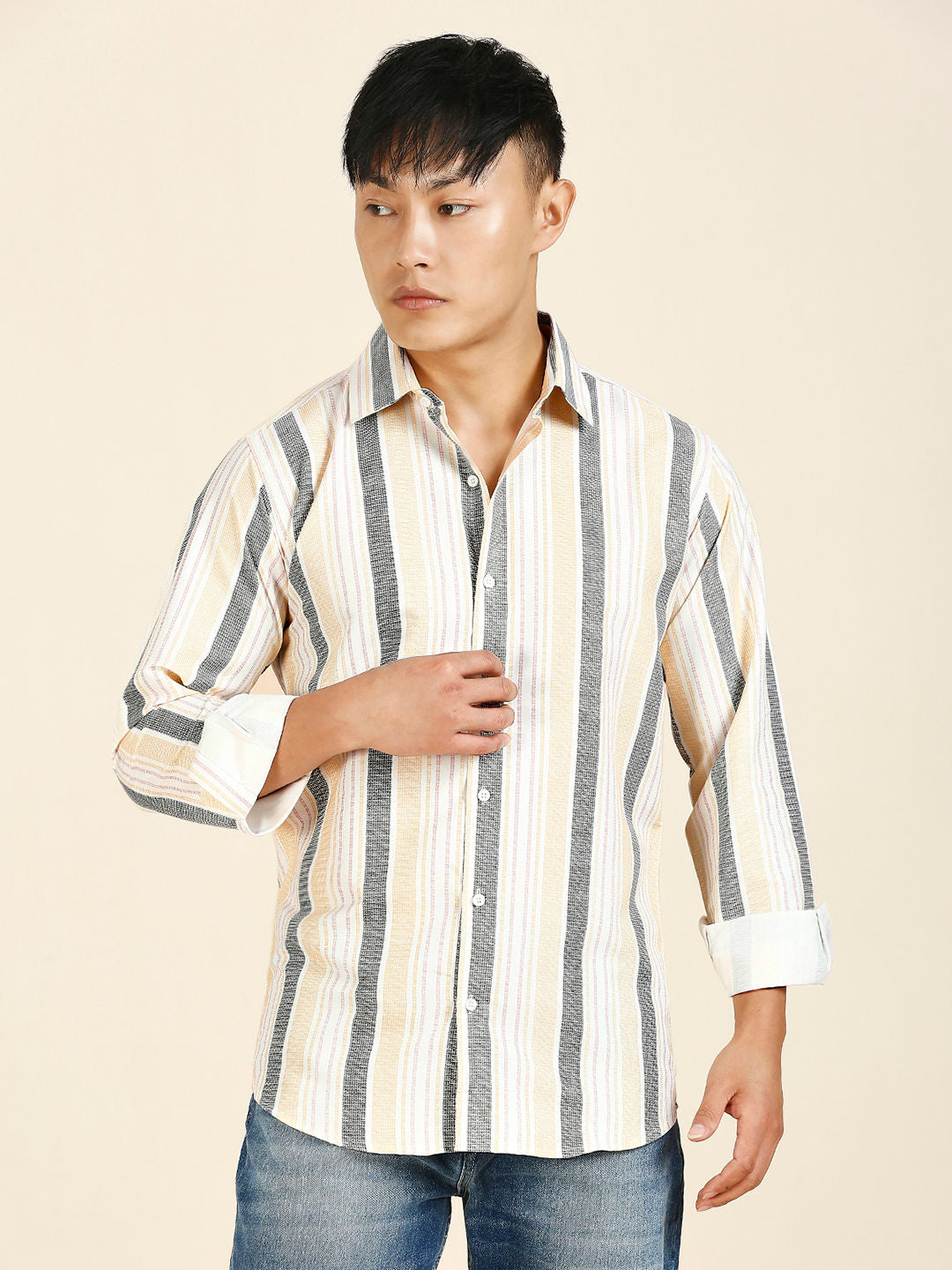 Dazzling Cotton Blend Striped Shirt for Men