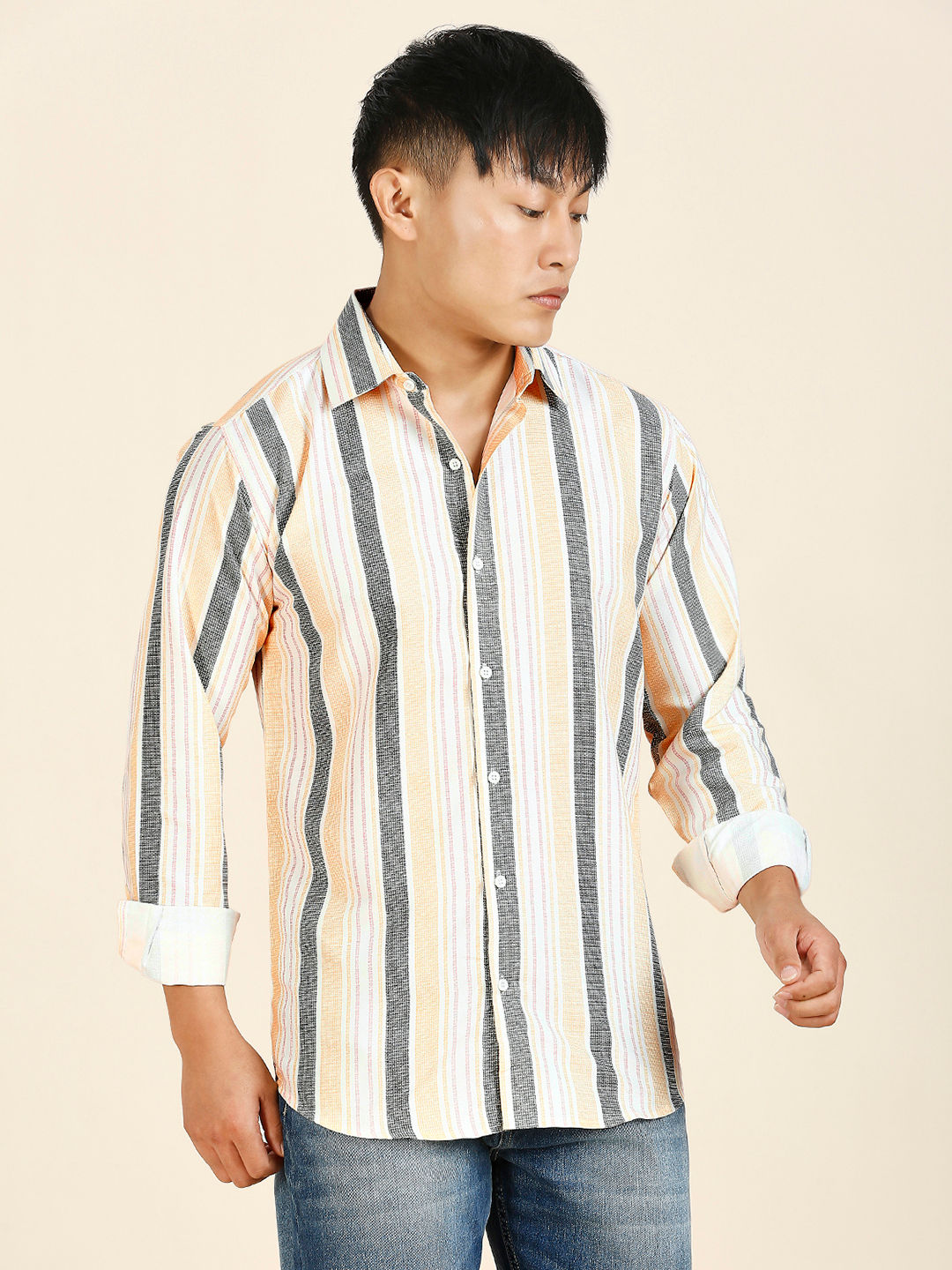 Dazzling Cotton Blend Striped Shirt for Men