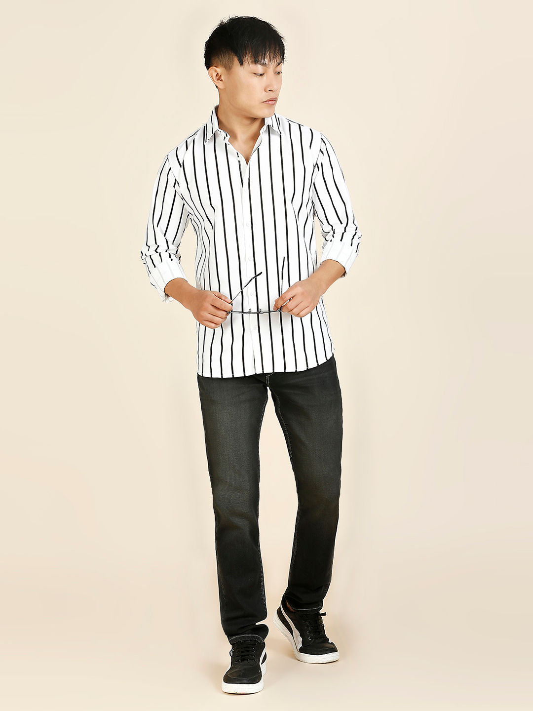 Bohemian Cotton Blend Striped Shirt for Men
