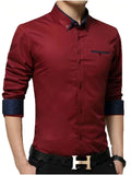Men’s Maroon Button-Down Cotton Shirt