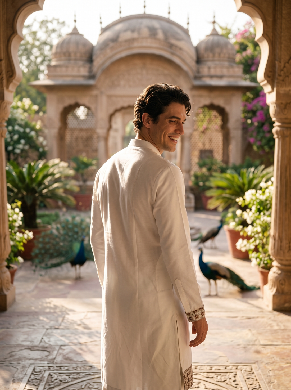 TryBuy men's ivory embroidered kurta TB_21123 back view