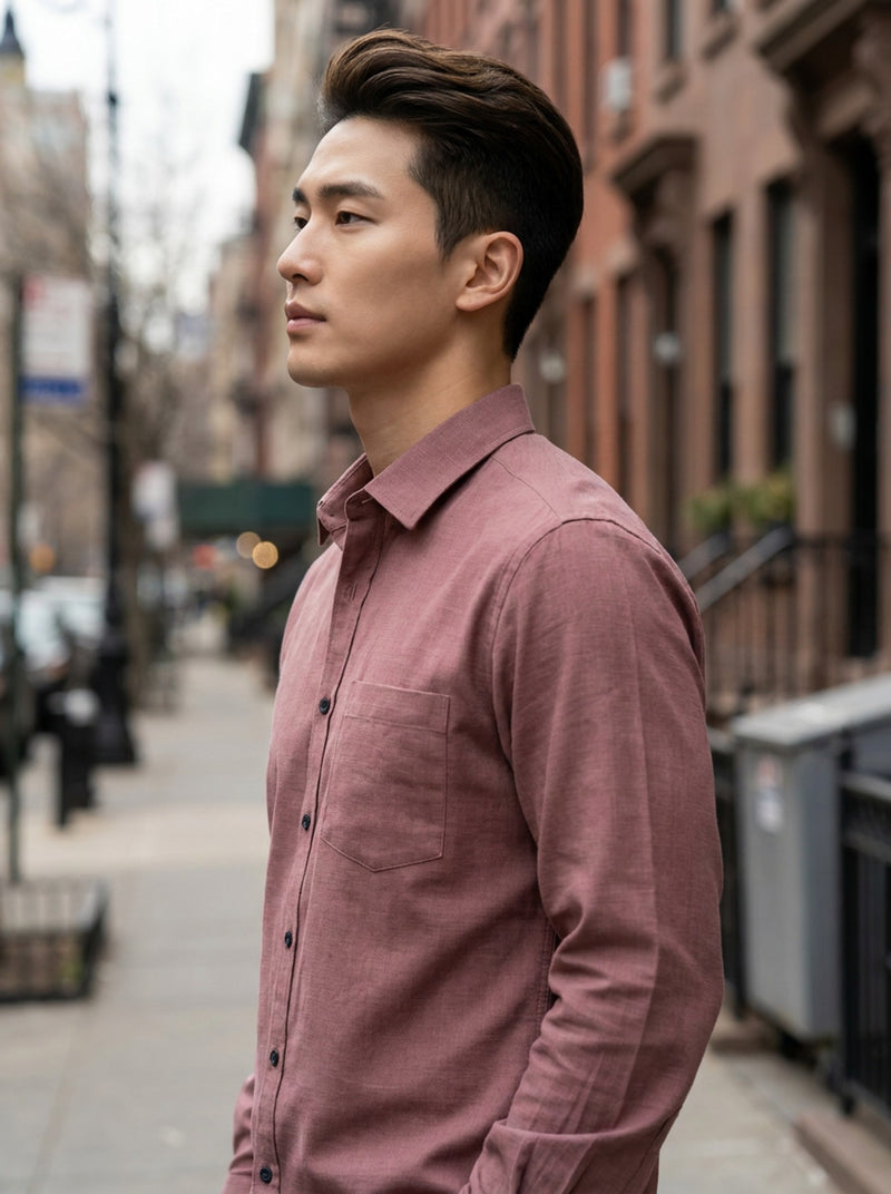 Men's Dusty Rose Thick Cotton-Linen Slim Fit Shirt 4