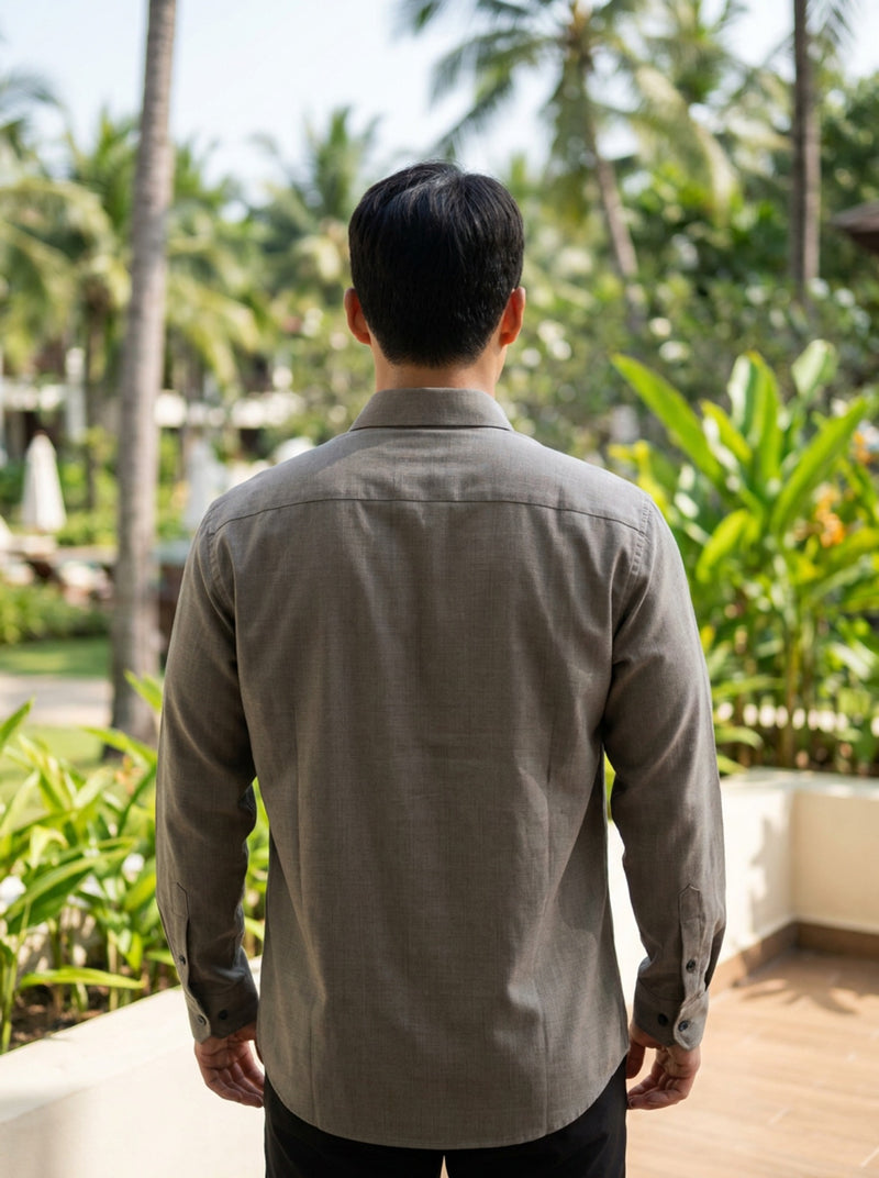 Men's Stone Grey Thick Cotton-Linen Slim Fit Shirt 5