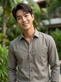 Men's Stone Grey Thick Cotton-Linen Slim Fit Shirt