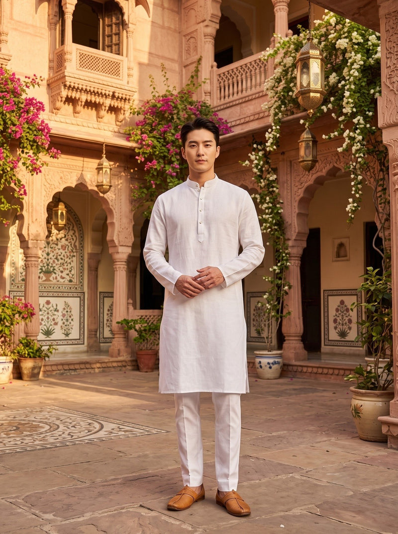 Men's White Magic Cloth Kurta Pyjama Set 1