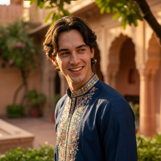 
Imagen de TB_2201 azul bordada kurta para hombre neckline embroidery detail de TryBuy
