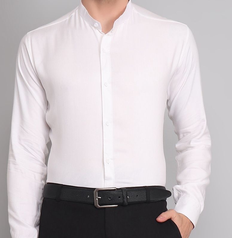 White Cotton Mandarin Men's Shirt 1