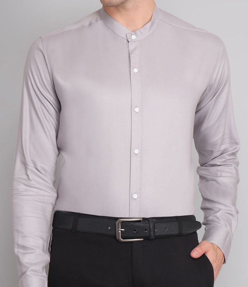 Silver Mandarin Collar Cotton Shirt for Men 1