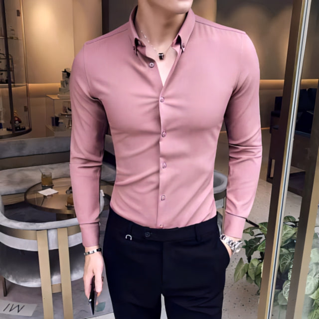 Fancy Fabulous Модная персиковая хлопковая повседневная рубашка для мужчин