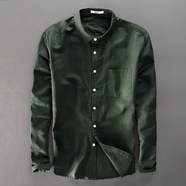 Chemise verte en lin et coton pour homme