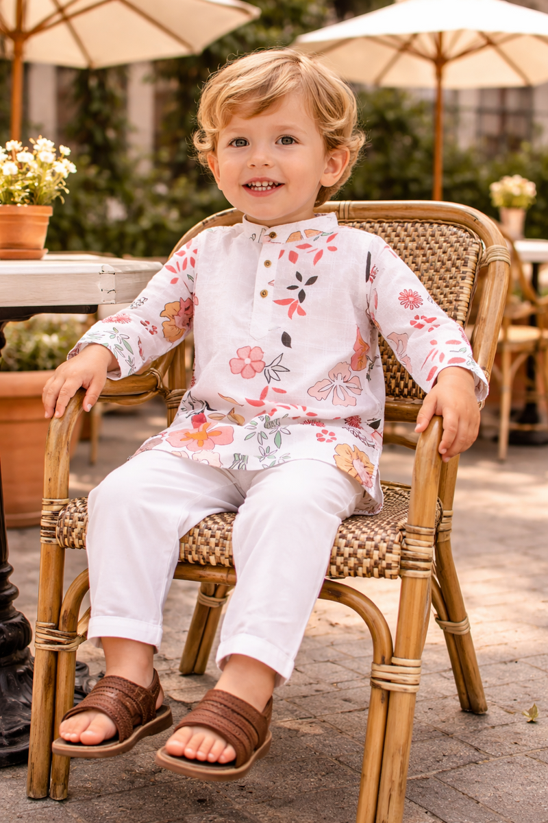 TryBuy Boys White Floral Embroidered Printed Kurta Pajama Set - Size 20 (3-4 Years) | TB_617_KID 6