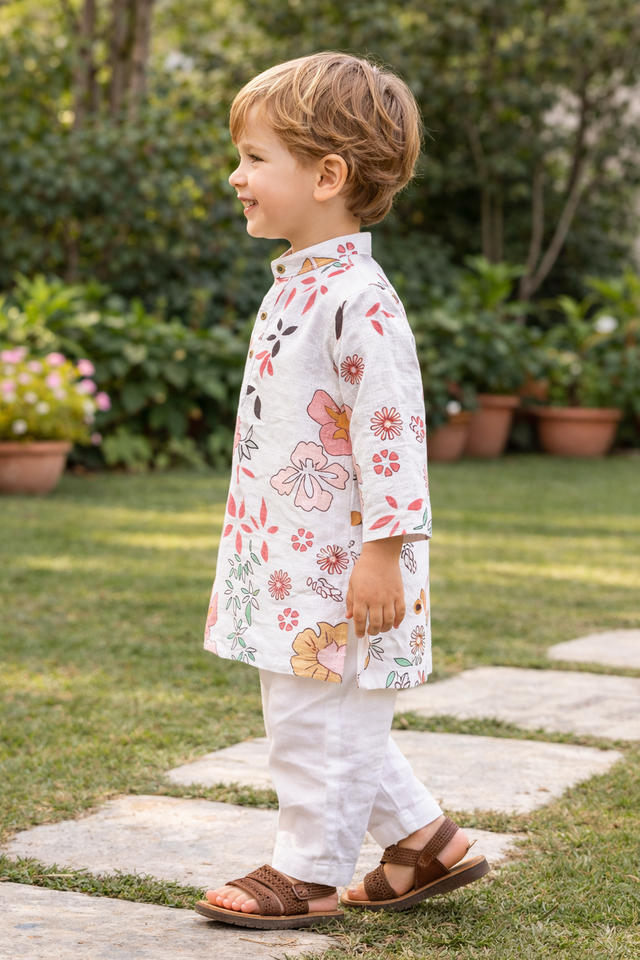 TB_617_KID kids floral printed kurta pajama set side view