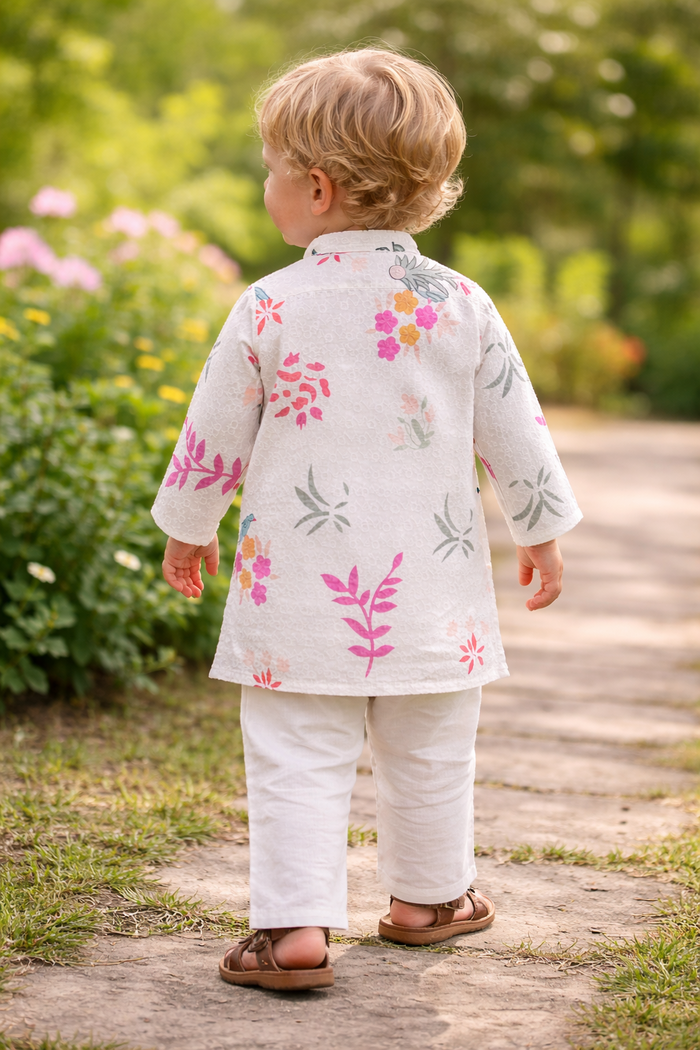 TryBuy Boys Off White Floral Embroidered Printed Kurta Pajama Set - Size 20 (3-4 Years) | TB_620_KID 2