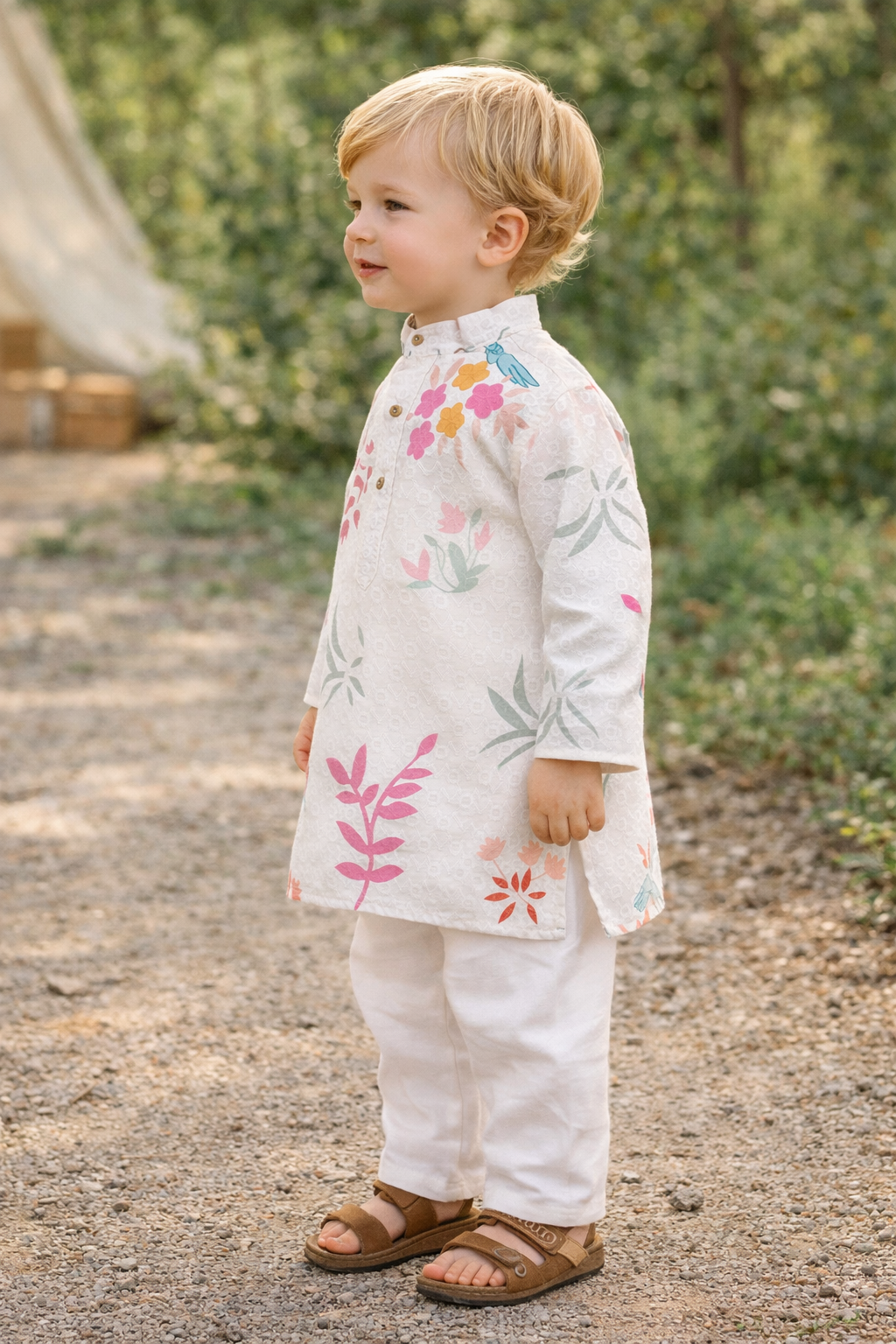 TryBuy boys off white floral printed kurta set size 20 3-4 years side view