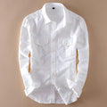 Chemise blanche en lin et coton à deux poches pour homme