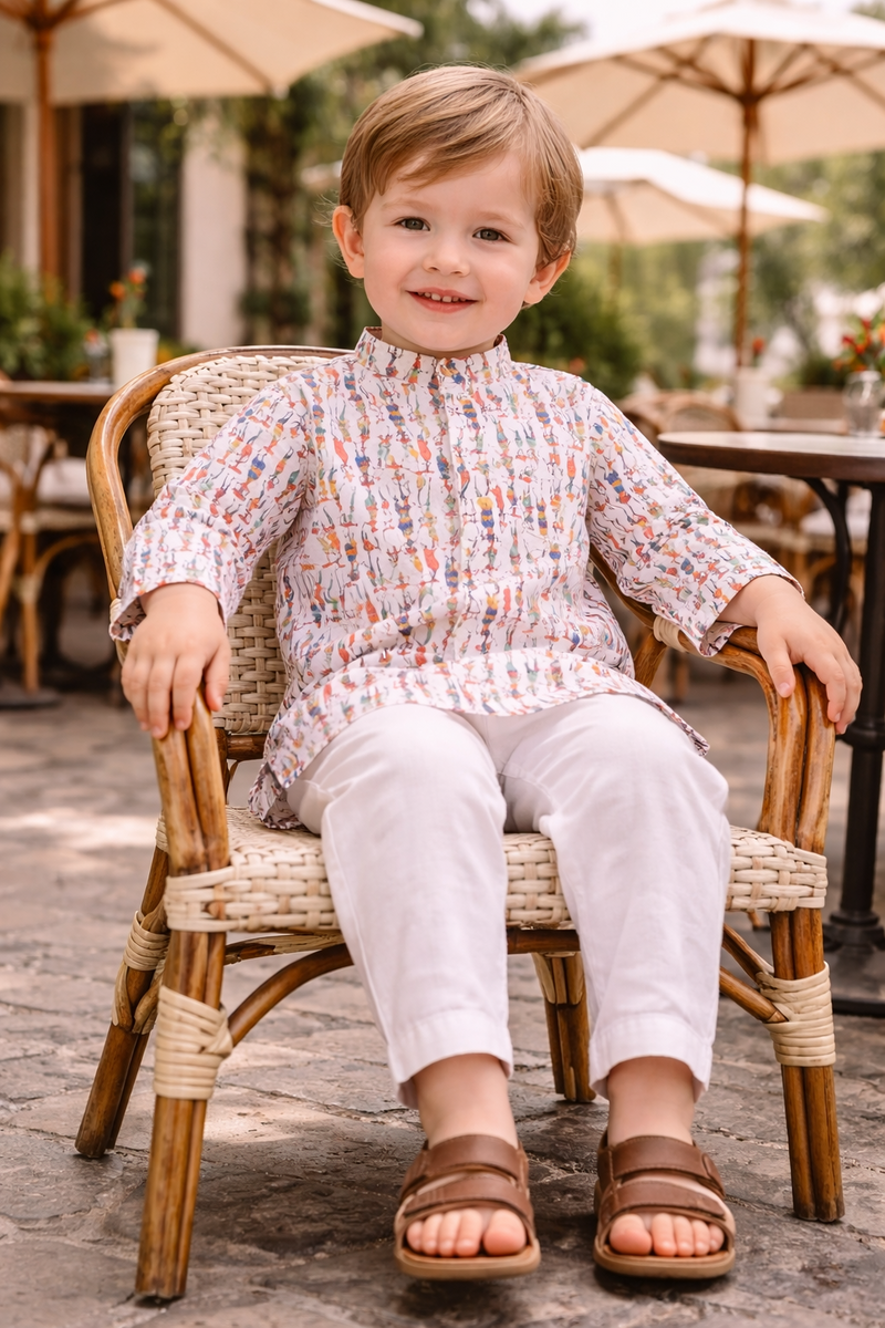 TryBuy Boys White Floral Embroidered Printed Kurta Pajama Set - Size 20 (3-4 Years) | TB_801_KID 5