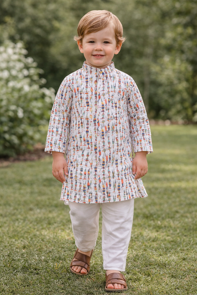 TB_801_KID kids printed kurta pajama set front full length view