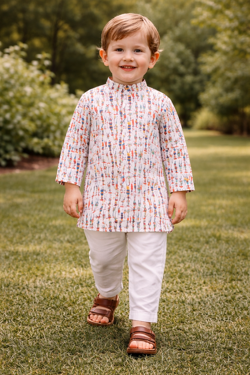 TryBuy Boys White Floral Embroidered Printed Kurta Pajama Set - Size 20 (3-4 Years) | TB_801_KID 8