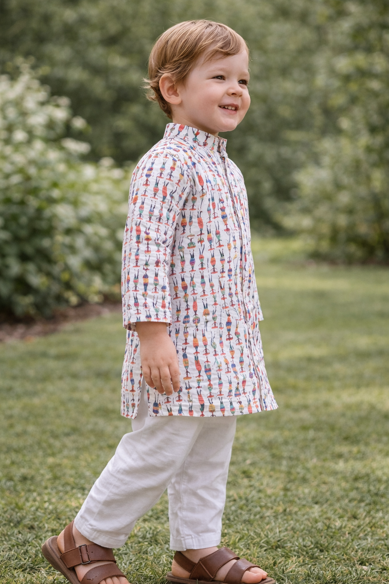 TryBuy Boys White Floral Embroidered Printed Kurta Pajama Set - Size 20 (3-4 Years) | TB_801_KID 6