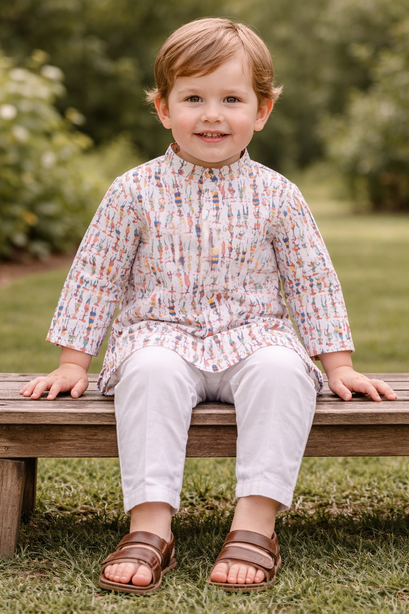 TryBuy Boys White Floral Embroidered Printed Kurta Pajama Set - Size 20 (3-4 Years) | TB_801_KID 3